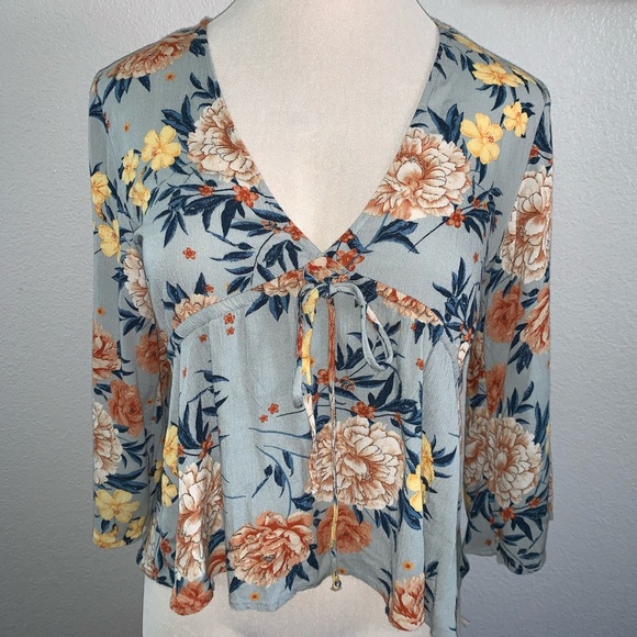 American Eagle Long Sleeve Flowy Floral Top - Picture 3 of 6